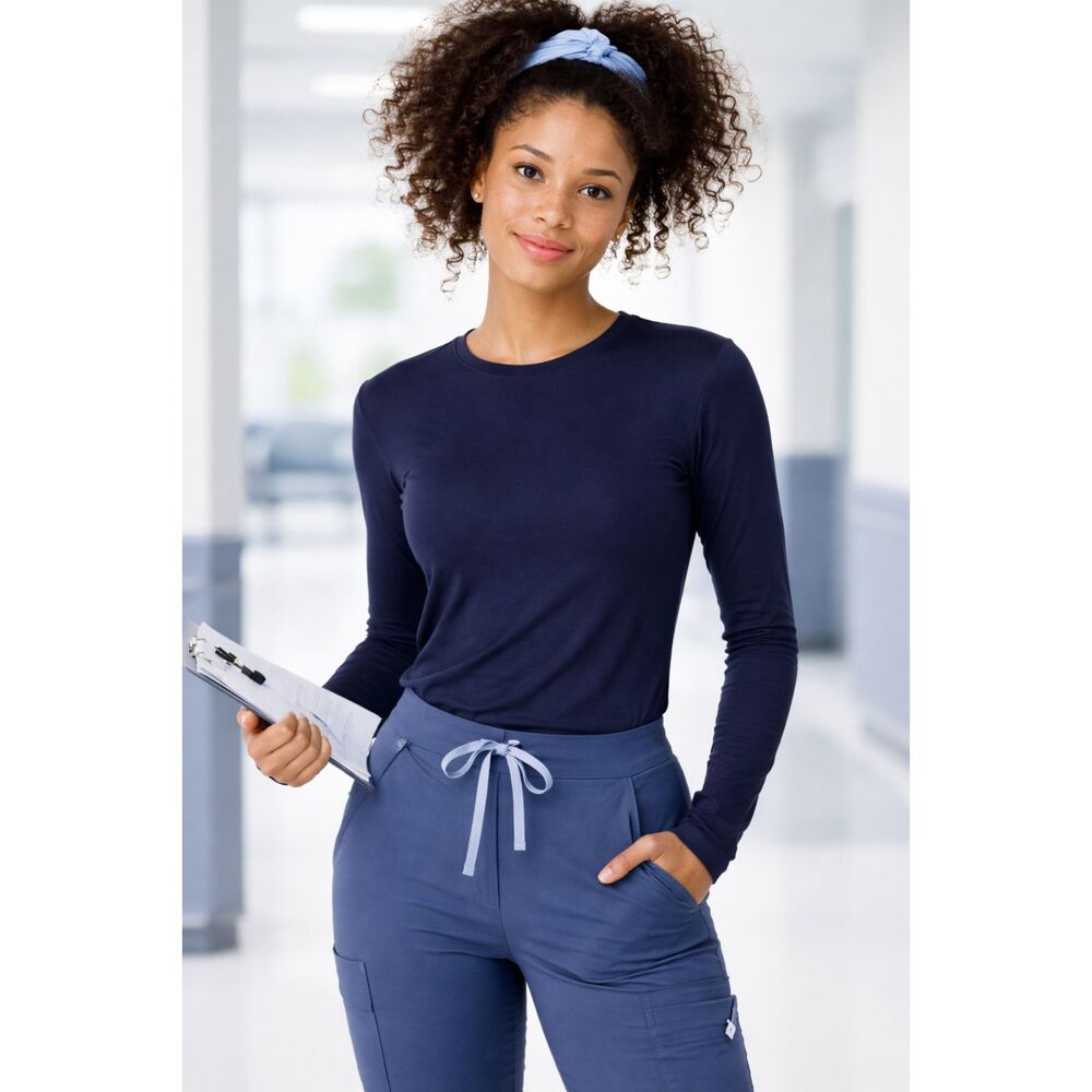 FIGS Navy Blue Super Soft Long Sleeve Underscrub Shirt Womens Large Nurse Doctor